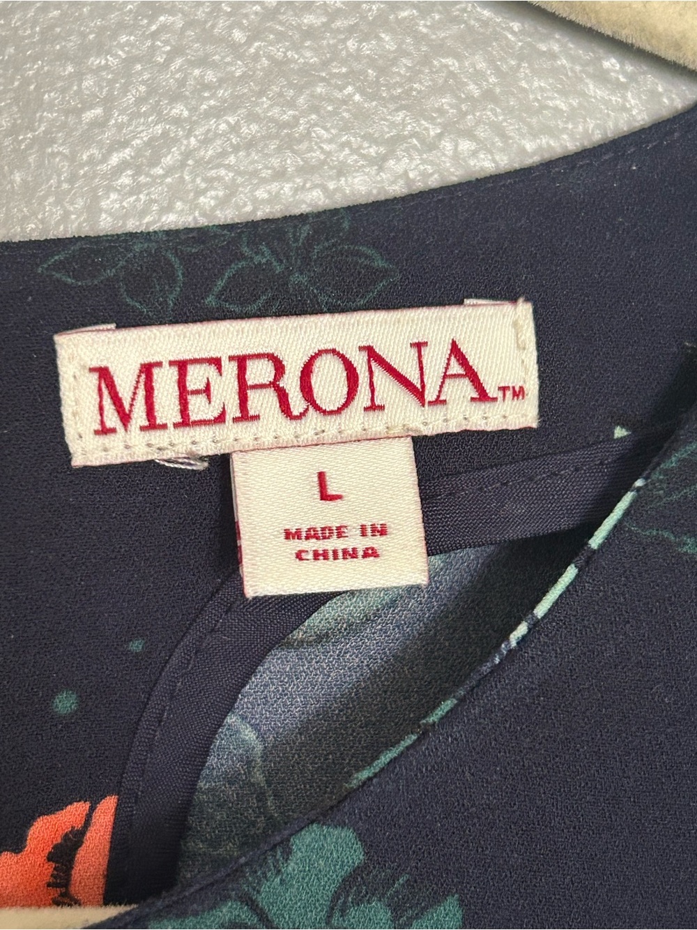Merona Navy Floral Long Sleeve Back Keyhole Shift Dress Women’s Large - Picture 3 of 6